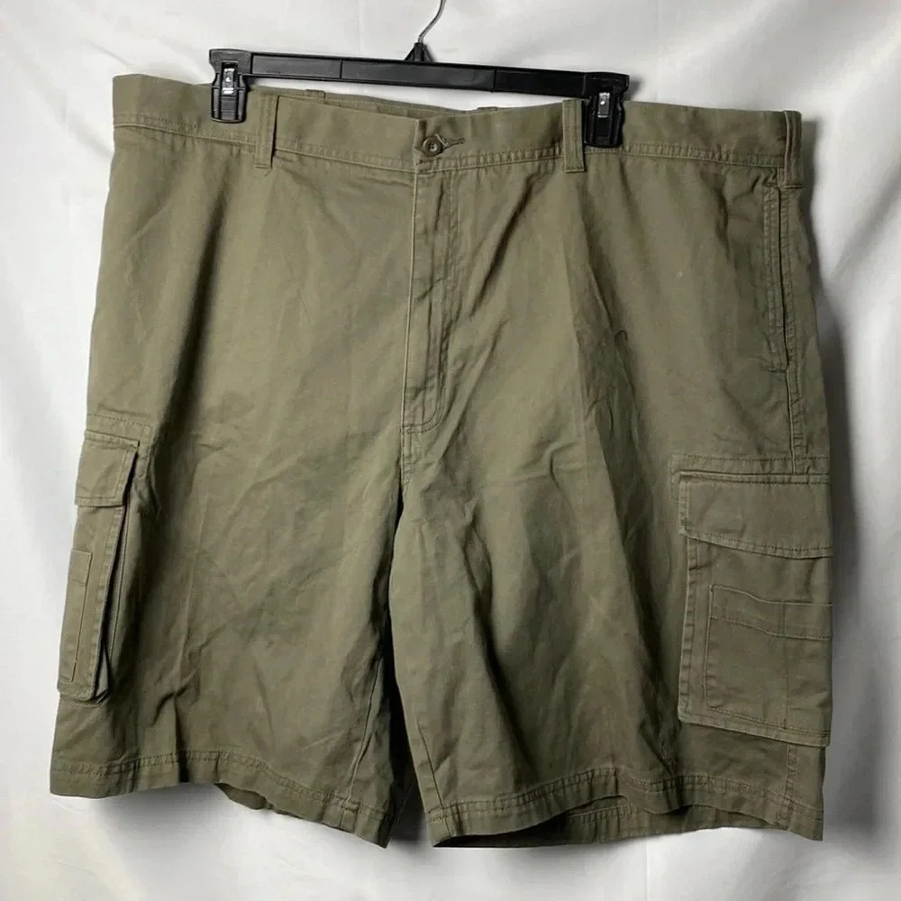 PERRY ELLIS AMERICA MENS SIZE 46 KHACKI GREEN CARGO‎ SHORTS GOOD CLEAN CONDITION